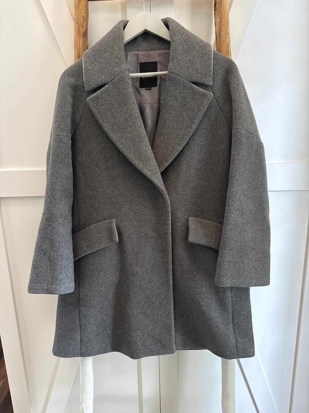 Nice Claup Gray Wool Coat Size M 55 Oversized Long Overcoat Korean Winter Jacket